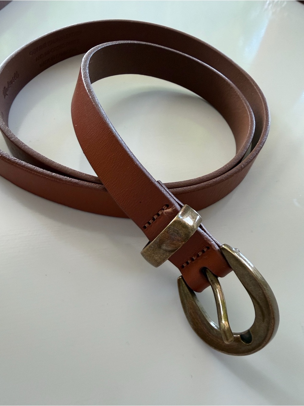 Madewell Brown Leather Belt with Antiqued Gold Buckle